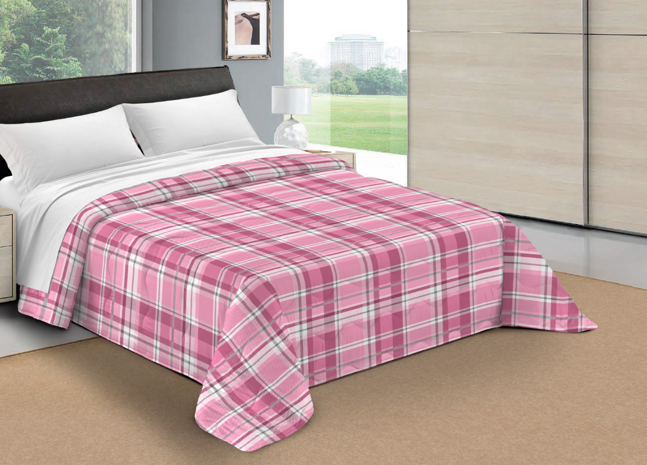 foto del prodotto trapunta piumone letto invernale imbottita 300gr scaldanotti tartan, misurapiazza e mezzacolorerosa