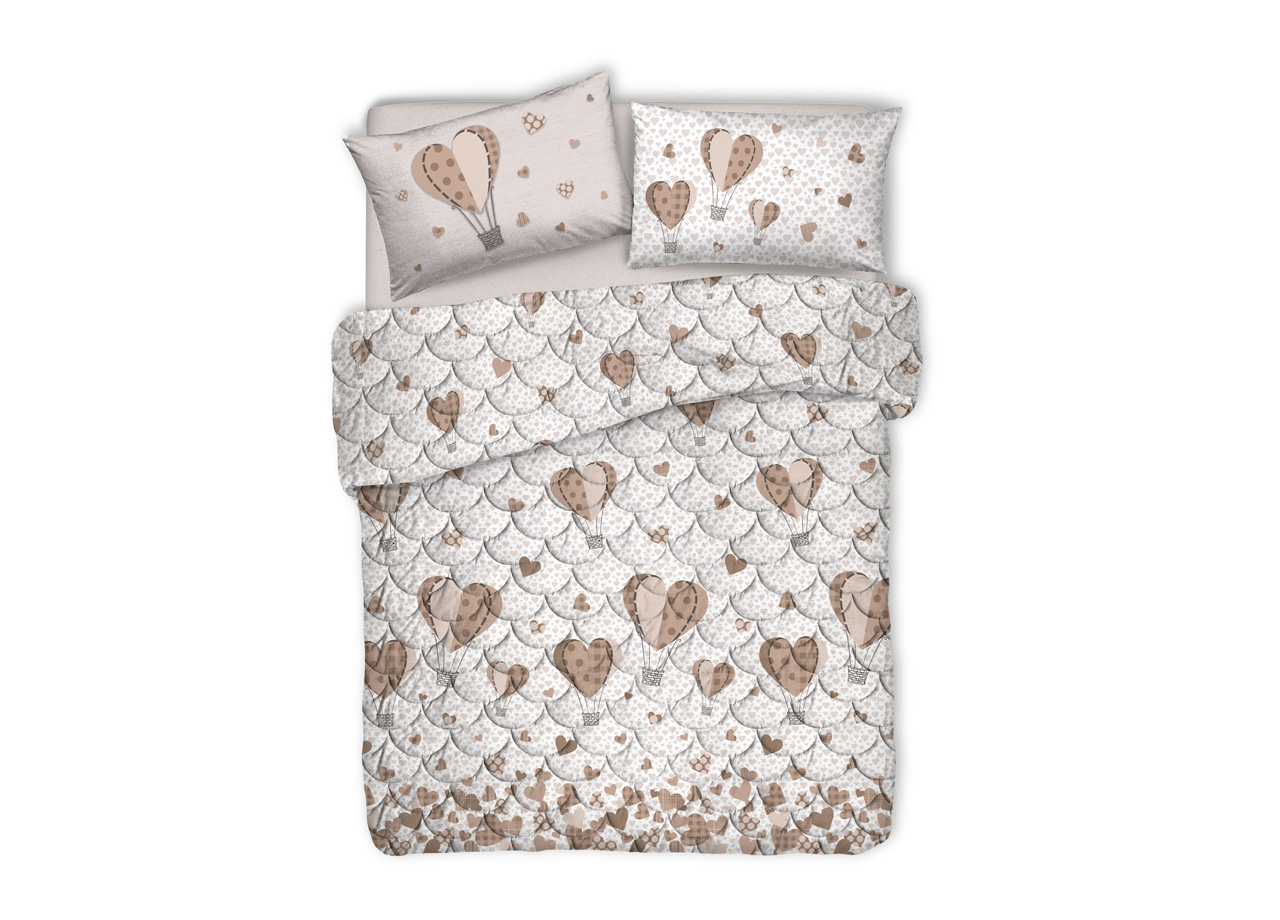foto del prodotto trapuntino estivo disegno mongolfiera colore beige matrimoniale beige