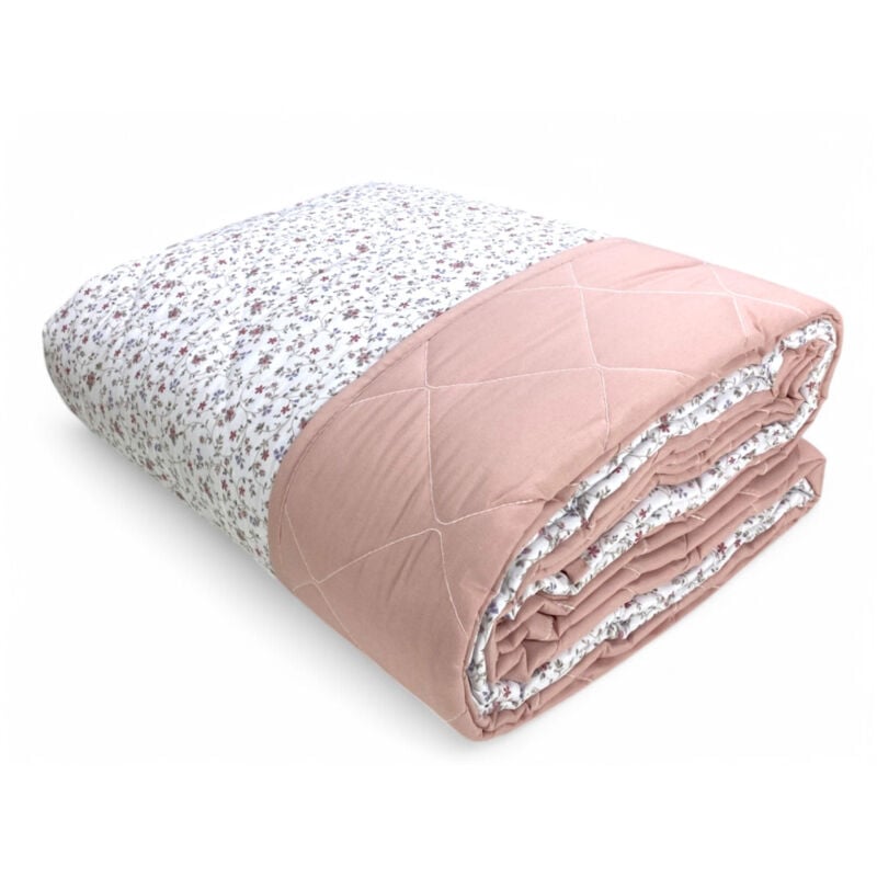 foto del prodotto trapuntino fiocco fiorellino rosa copriletto trapuntato mezza stagione 100 microfibra morbida made in italy matrimoniale 2 piazze