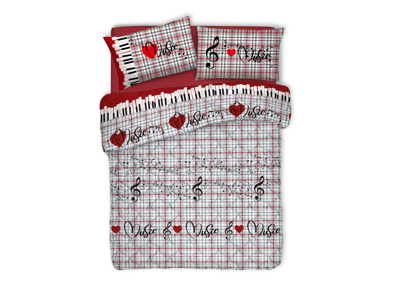 foto del prodotto trapuntino piumino estivo 100gr linea pensieri delicati disegno musica matrimoniale rosso
