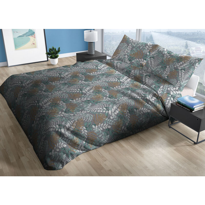 foto del prodotto trapuntino piumino estivo primaverile 100gr/mq disegno foglie botanico, misurasingolocolorefoglie