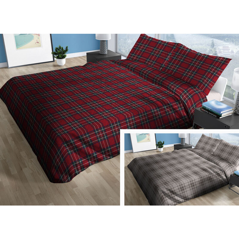 foto del prodotto trapuntino piumino estivo primaverile 100gr mq disegno kilt scozzese, misura1 piazza e mezzacolorerosso