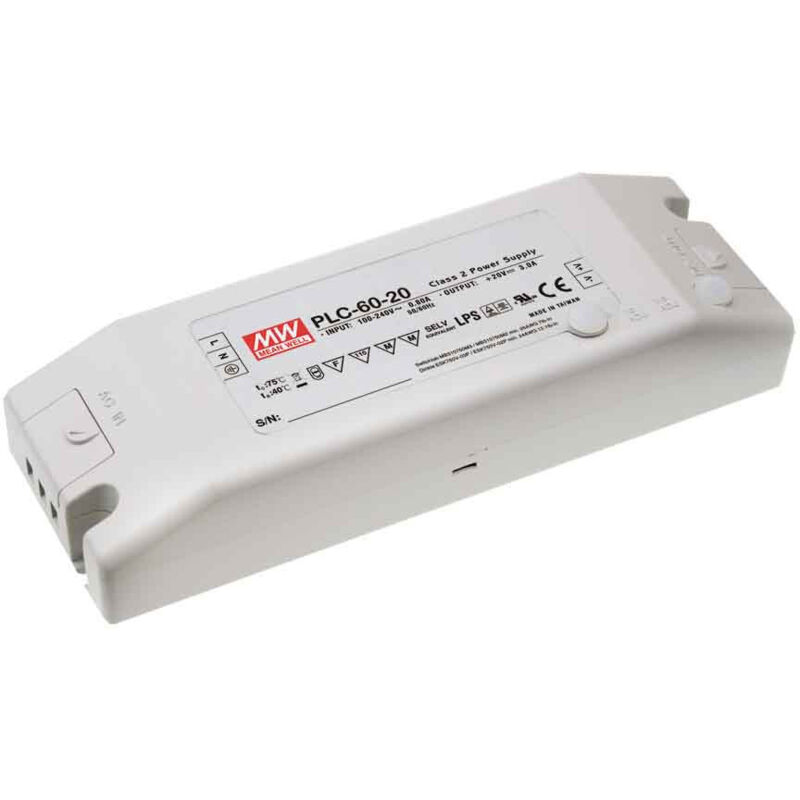 foto del prodotto trasformatore a led design piatto 60w 90 264v 12v dc ip20 plc 60 12 mean well plc 60 12