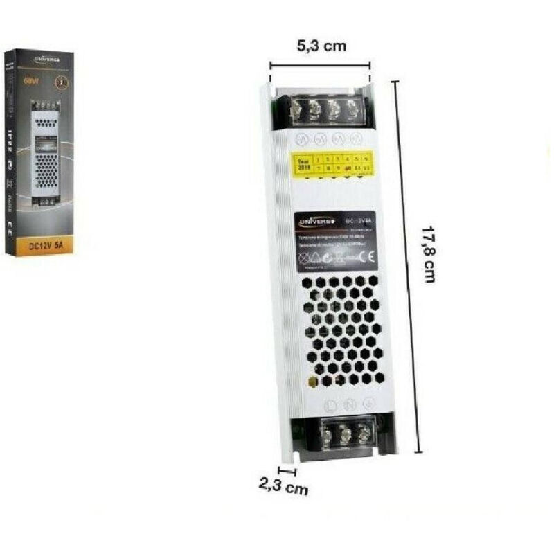 foto del prodotto trasformatore alimentatore stabilizzato slim dc 12v 5a 60 w strip led s 12v 60w trade shop traesio
