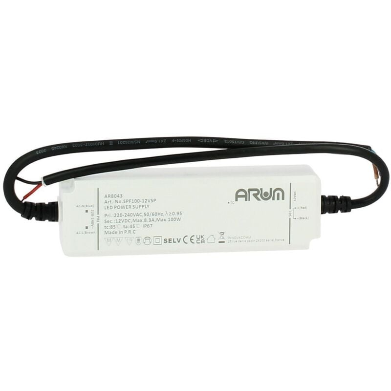 foto del prodotto trasformatore led ip67 selv 100w 220v 12v dc 8.3a impermeabile