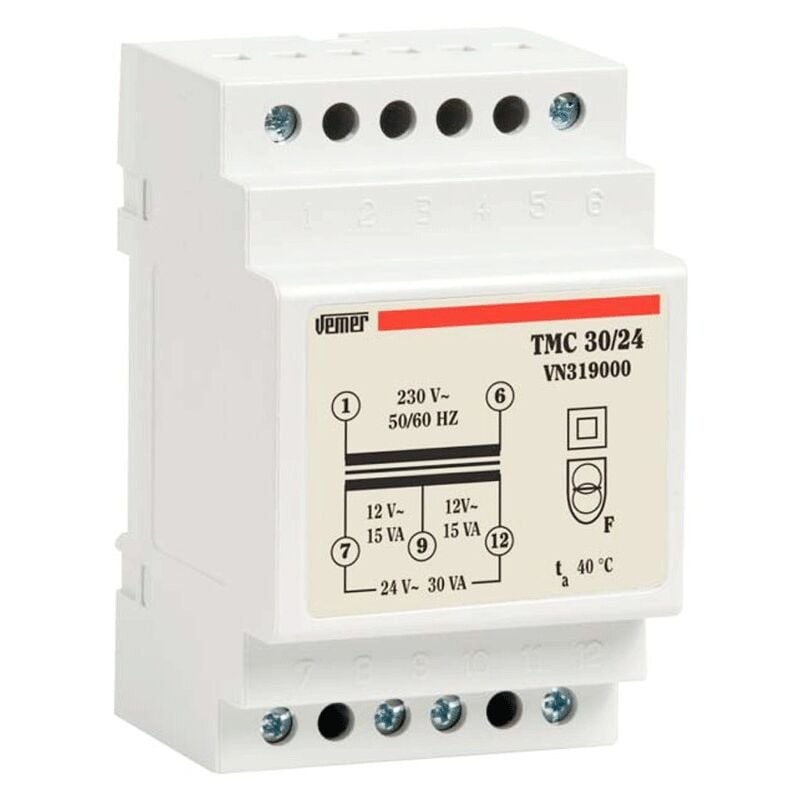 foto del prodotto trasformatore modulare vemer tmc 30va 230 12 24v 3 moduli vn319000