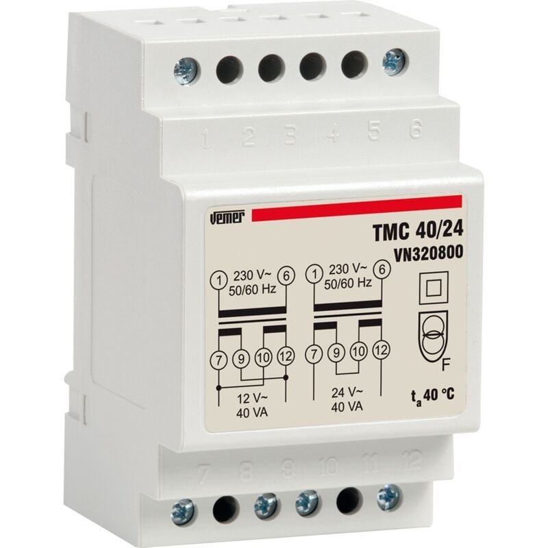 foto del prodotto trasformatore modulare vemer tmc 40va 230 12 24v 3 moduli vn320800