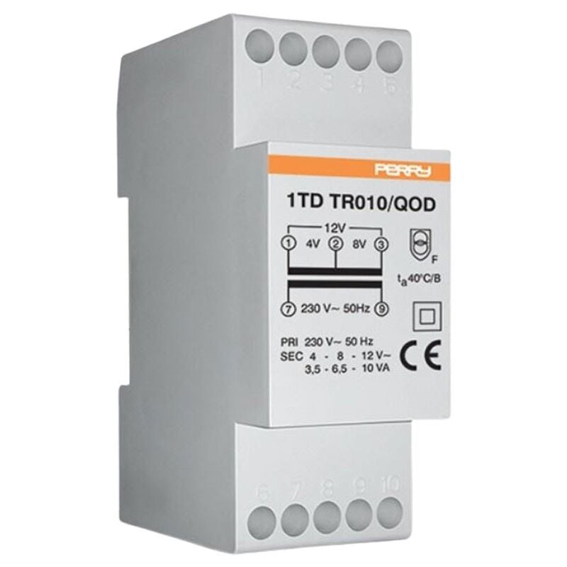 immagine 0 del prodotto trasformatore perry 10va uscite 4 8 12v 2 din 1tdtr010 qod