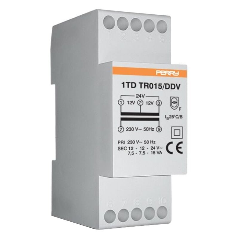 foto del prodotto trasformatore perry 15va uscite 12 12 24v 2 din 1tdtr015 ddv