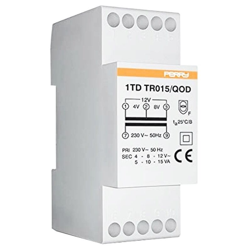 foto del prodotto trasformatore perry 15va uscite 4 8 12v 2 din 1tdtr015 qod