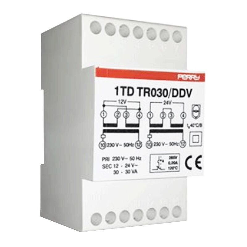 foto del prodotto trasformatore perry 30va uscite 12 12 24v 3 din 1tdtr030 ddv