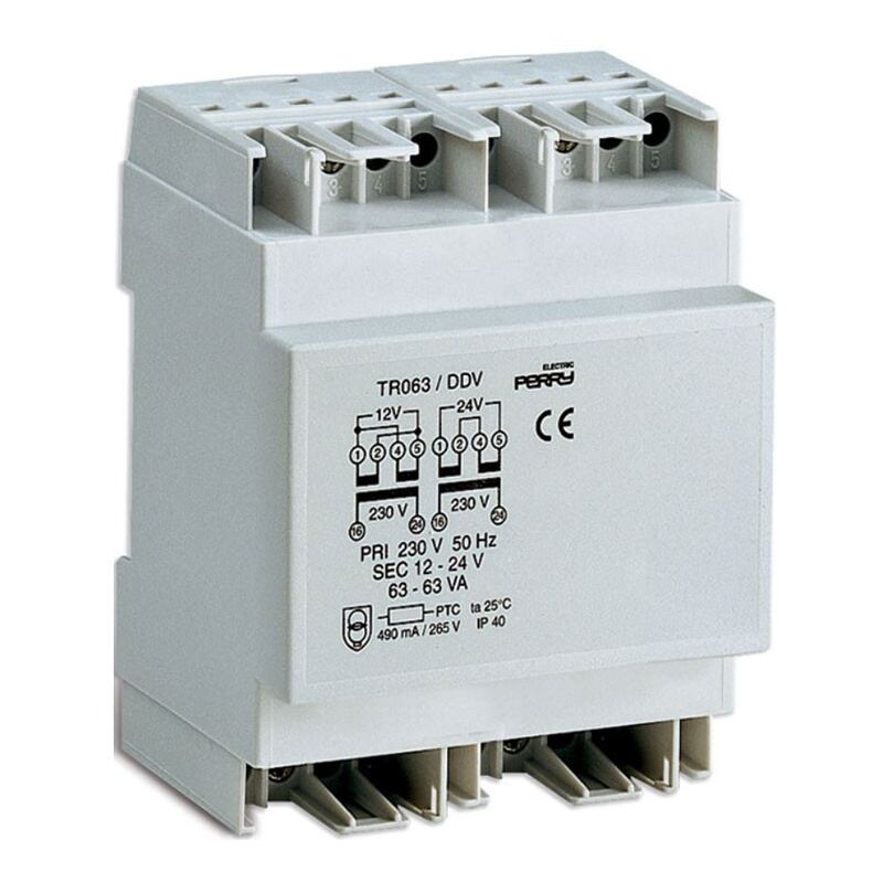 foto del prodotto trasformatore perry 63va uscite 12 12 24v 6 din 1tdtr063 ddv