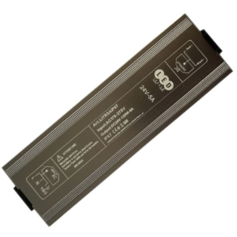 foto del prodotto trasformatore slim per strisce a led 24v 120w 5a ip67 per esterno