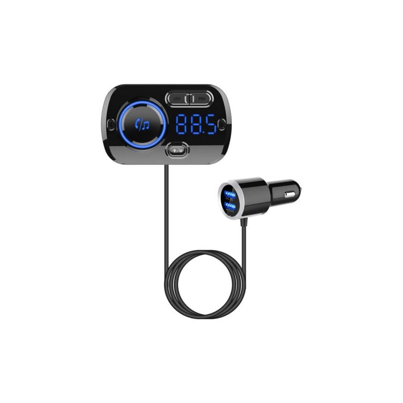 foto del prodotto trasmettitore fm bluetooth 5.0, kit adattatore per auto bluetooth, trasmettitore fm, caricabatteria per auto con porta qc3.0 e 5v 2.4a, chiamate in