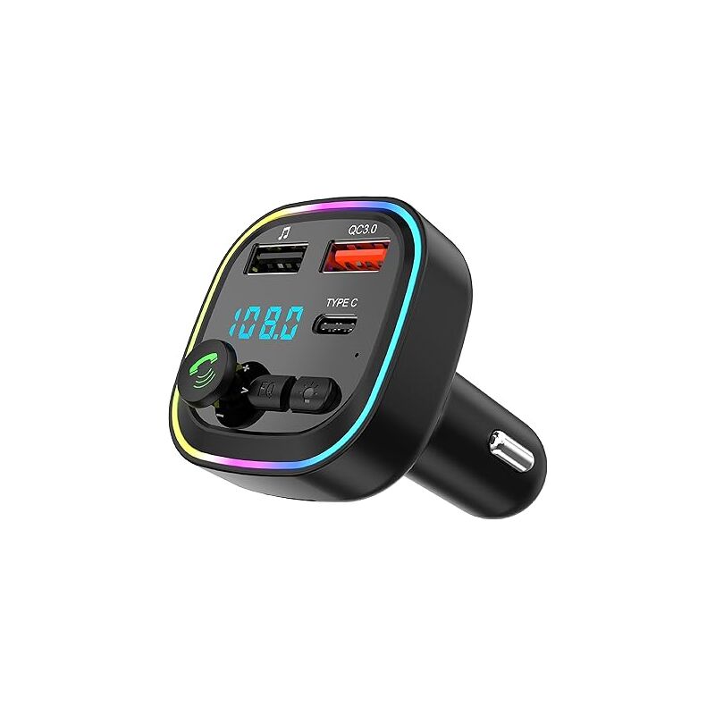 foto del prodotto trasmettitore fm bluetooth 5.3, trasmettitore adattatore bluetooth per auto, kit mp3 wireless a ricarica rapida qc3.0, 2 porte usb e 1 porta di tipo