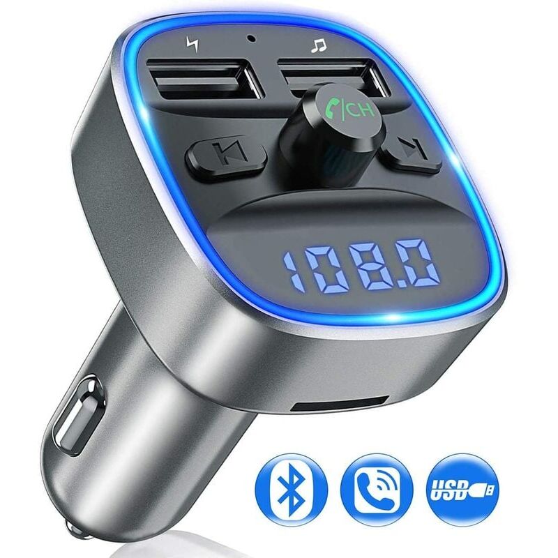 foto del prodotto trasmettitore fm bluetooth adattatore autoradio microfono e 2 caricabatterie usb