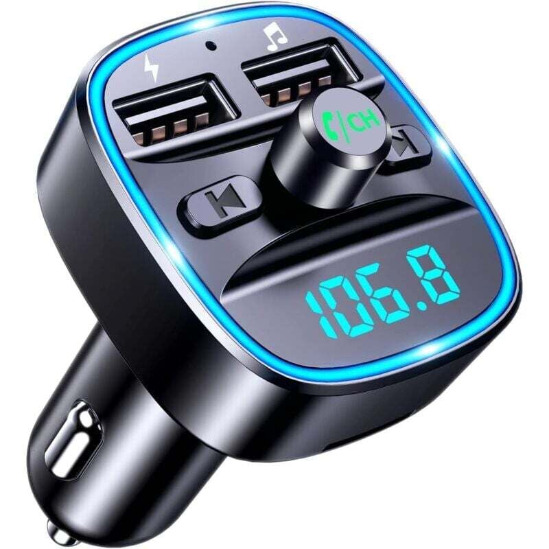 foto del prodotto trasmettitore fm bluetooth, lettore mp3 bluetooth, adattatore radio wireless, kit trasmettitore fm per auto, caricabatteria, chiamata in vivavoce, 2