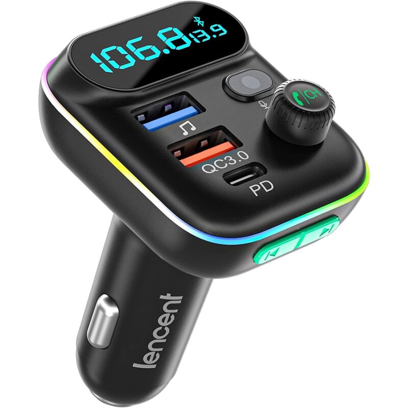 foto del prodotto trasmettitore fm bluetooth per auto, accendisigari, trasmettitore radio bluetooth 5.0, caricabatterie rapido per auto pd tipo c qc3.0, chiamata in