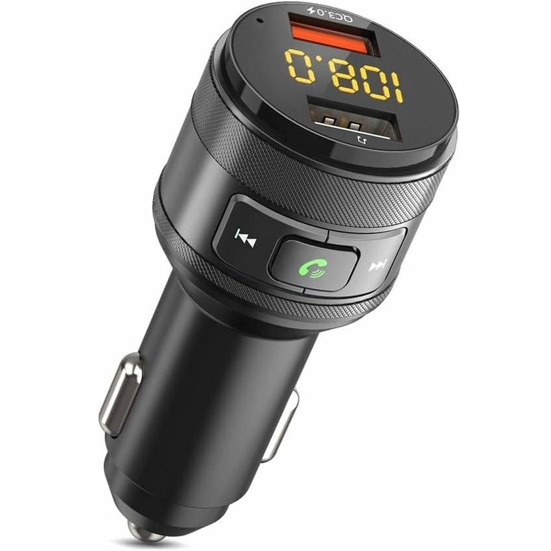 foto del prodotto trasmettitore fm bluetooth zealife, adattatore per auto bluetooth 5.0 con porta di ricarica rapida qc 3.0, accendisigari bluetooth dual usb, supporto