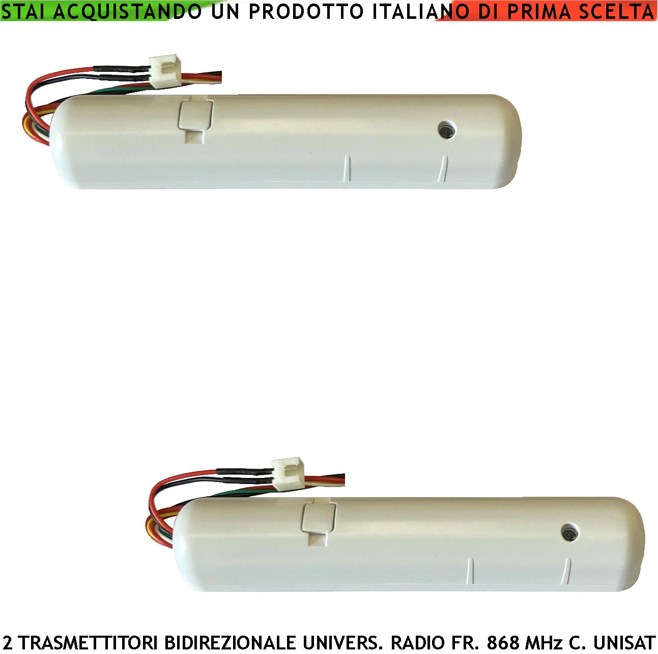 foto del prodotto trasmettitore radio bidirezionale 2 pezzi frequenza 868 mhz portata 300 metri codifica unisat anticollisione anti jamming ingresso sensori remoti conta impulsicontrollo degli allarmi protezione tamper