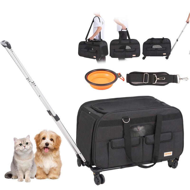 foto del prodotto trasportino per cani e gatti, 650x360x370 mm borsa per animali domestici con ruote con maniglia telescopica e tracolla, cerniera autobloccante,