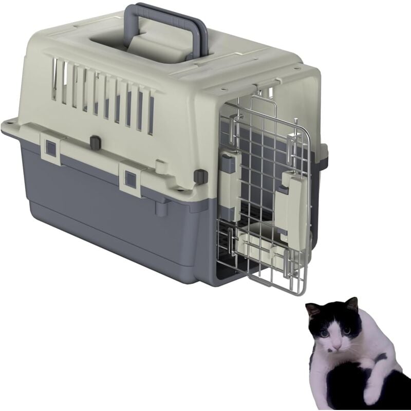 foto del prodotto trasportino per gatti, 49.5x33.5x36cm, con porta in metallo e finestre di ventilazione, supporta fino a 5kg, inclusi tappetini assorbenti, ciotole e