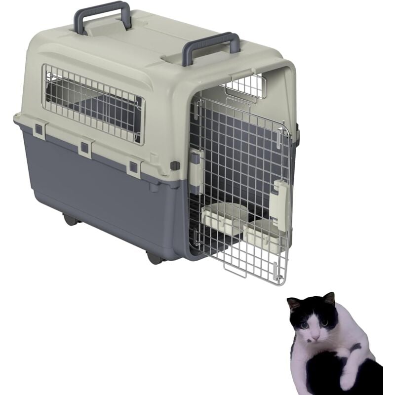 foto del prodotto trasportino per gatti, 67x51x58.5cm, con porta in metallo e finestre di ventilazione, supporta fino a 12.5kg, inclusi tappetini assorbenti, ciotole,