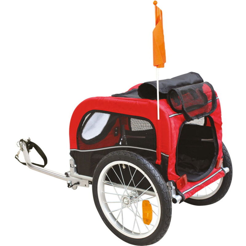 foto del prodotto trasportino rimorchio per bici con bande catarifrangenti modello trailer per cani max 20 kg