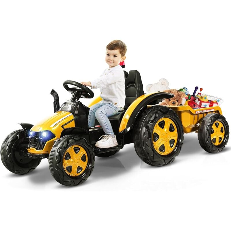 foto del prodotto trattore elettrico per bambini con rimorchio, 2 in 1 go kart e trattore per bambini 3 8 anni, con telecomando e cintura di sicurezza a 2 punti