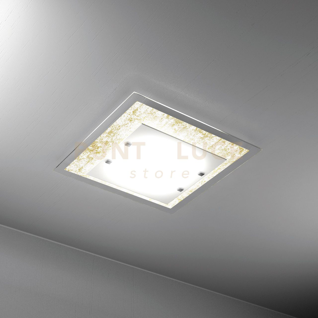 foto del prodotto tray plafoniera 60 cm. 4 luci foglia oro 1087 60 fo