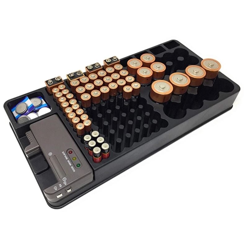 foto del prodotto treetalk contenitore per batterie con tester, porta batterie con dispositivo di controllo per batterie aaa aa cd 9v