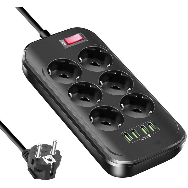 foto del prodotto treetalk multipresa con 6 prese e 4 usb 3,4a massimo, multipresa con interruttore, cavo 2m, limitatore di sovratensione e limitatore di