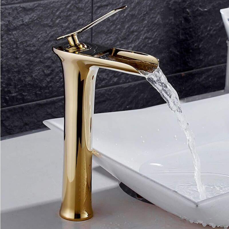 foto del prodotto treetalk rubinetti per bagno a cascata in oro, miscelatori a cascata, rubinetti per lavabo, rubinetto per lavabo a leva singola, acqua calda e