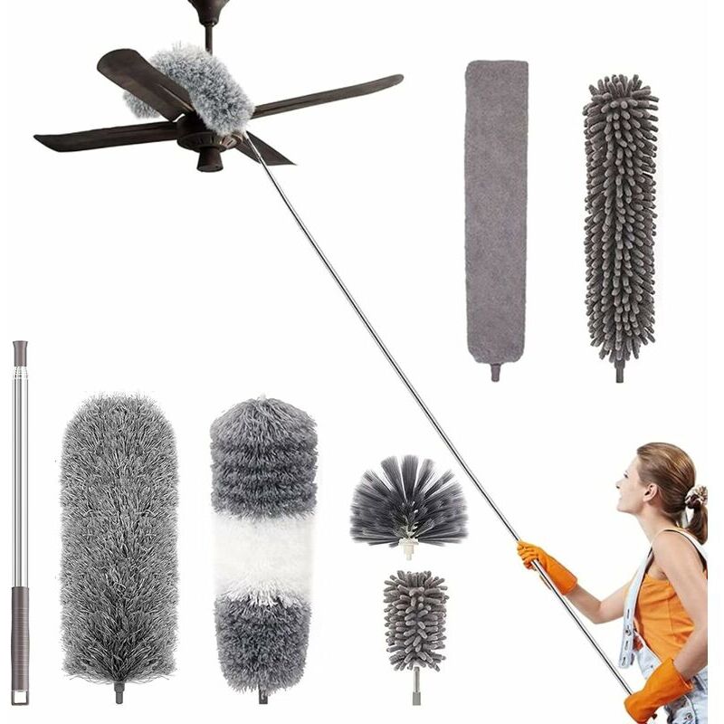 foto del prodotto treetalk spolverino e mocio per pavimenti, kit di pulizia in microfibra telescopico da 7 pezzi con manico in acciaio inossidabile lavabile, testine