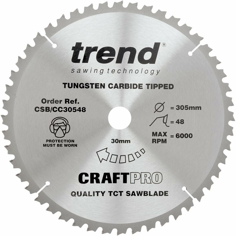 foto del prodotto trend lama per sega circolare craftpro tct a gancio negativo, diametro 165 mm x 48 denti x foro 20 mm, punta in carburo di tungsteno, csb cc30548