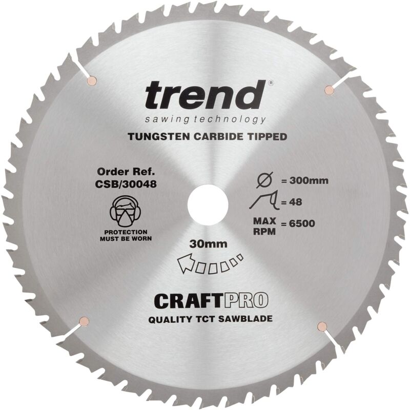 foto del prodotto trend lama per sega circolare craftpro tct combinata per sega da banco o troncatrice, diametro 300 mm x 48 denti x 30 foro, punta in carburo di