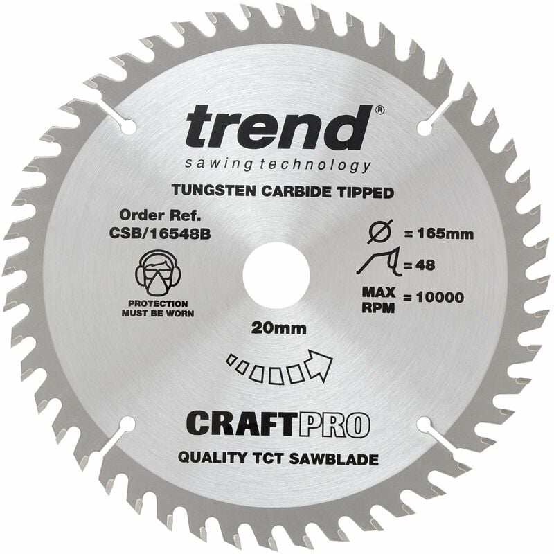 foto del prodotto trend lama per sega circolare craftpro trimming crosscut tct, diametro 165 mm x 48 denti x foro 20 mm, punta in carburo di tungsteno, csb 16548b