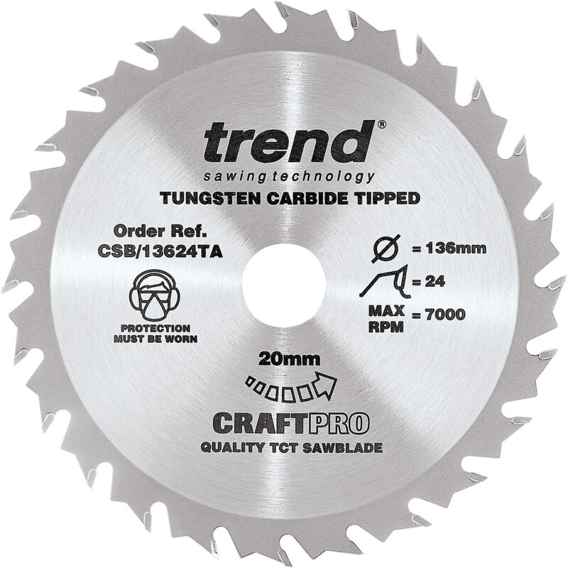 foto del prodotto trend lama per sega craftpro, 136 mm di diametro x 20 mm di alesaggio x 24 denti tct per seghe a batteria,csb 13624ta