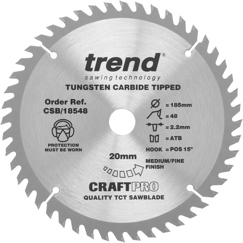 foto del prodotto trend lama per sega craftpro trimming crosscut tct, 184 mm x 48 denti x 20 mm alesaggio, punta in carburo di tungsteno, csb 18548