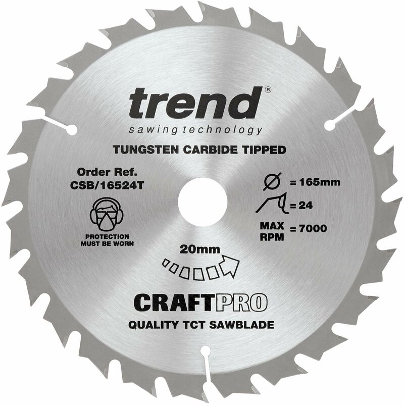 foto del prodotto trend lama per sega tct combinata craftpro, 165 mm x 24 denti x 20 mm alesaggio, punta in carburo di tungsteno, csb 16524t