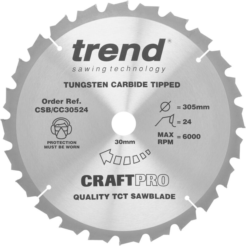 foto del prodotto trend lama per sega troncatrice per legno, diametro 305 mm, foro 30 mm, 24 denti, tct, taglio 3 mm, gancio 5 , csb cc30524