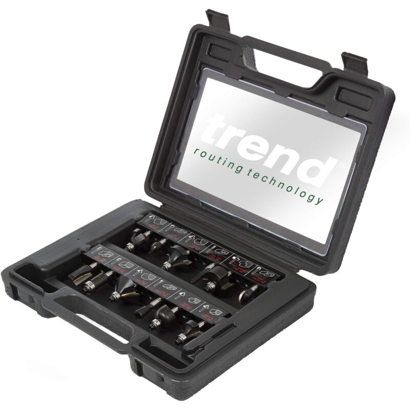 foto del prodotto trend set di partenza di 12 frese per router, gambo da 6,35 mm, punta in carburo di tungsteno, custodia inclusa, set ss8x1 4tc