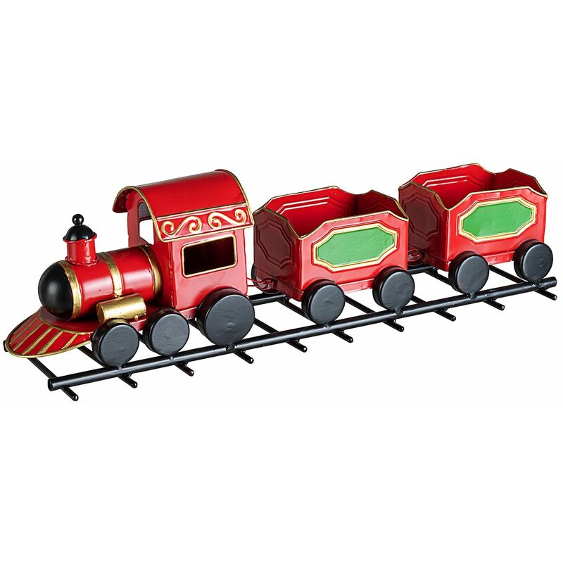 foto del prodotto trenino vintage rosso con vagoni in latta decorazione natalizia 43 cm