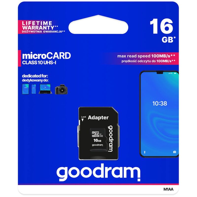 foto del prodotto tresice france microcard scheda di memoria micro sd da 16 gb adattatore sd hc xc uhs i che legge fino a 100 mb s