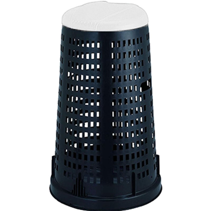 foto del prodotto trespolo raccolta differenziata, 100 lt, con anello fermasacco, 58x90h cm, coperchio bianco, fusto nero, senza fondo