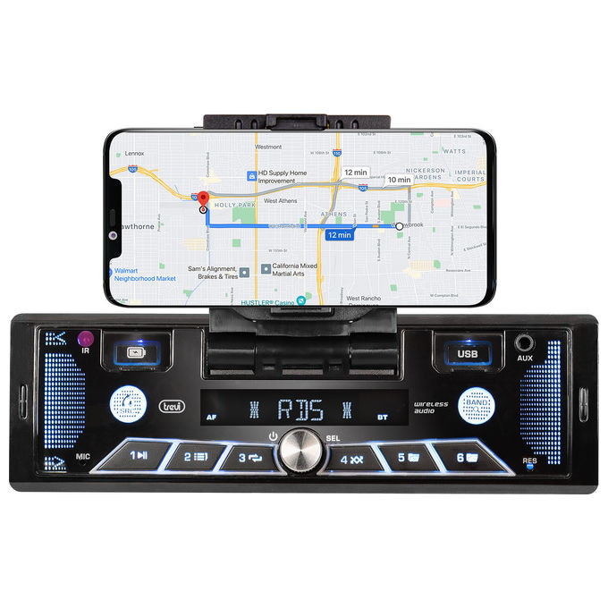 foto del prodotto trevi autoradio fm 40w supporto smartphone 7 wireless usb aux in