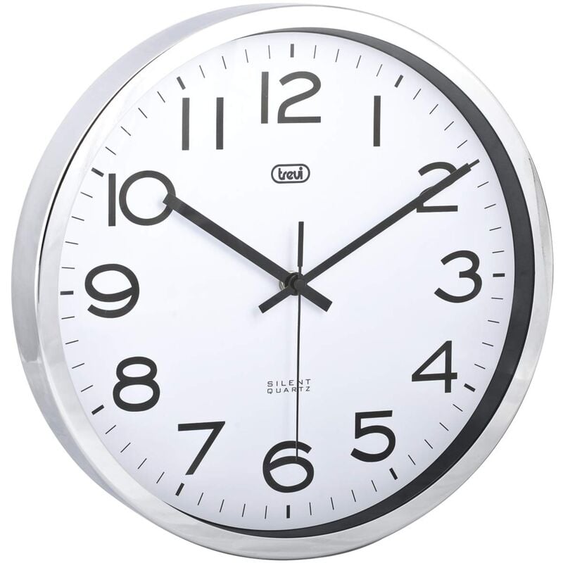 foto del prodotto trevi om 3318 s orologio da parete in acciaio, diametro 30 cm, argento, metallo, rotonda