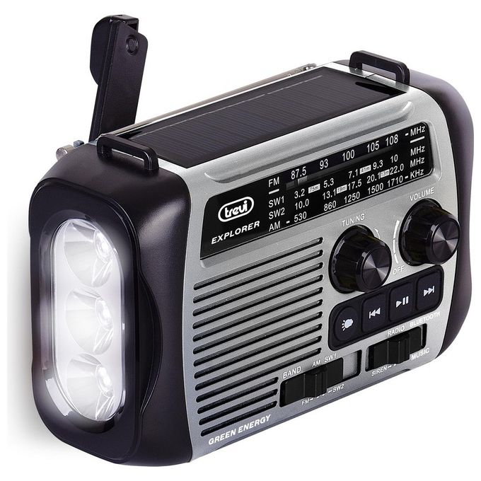 foto del prodotto trevi ra 7f30 bt radio portatile dinamo e solare usb micro sd wireless e powerbank grigio