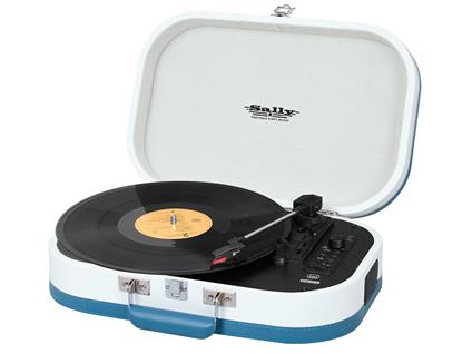 foto del prodotto trevi sally giradischi stereo wireless usb aux in batteria ricaricabile tt 1020 bt turchese