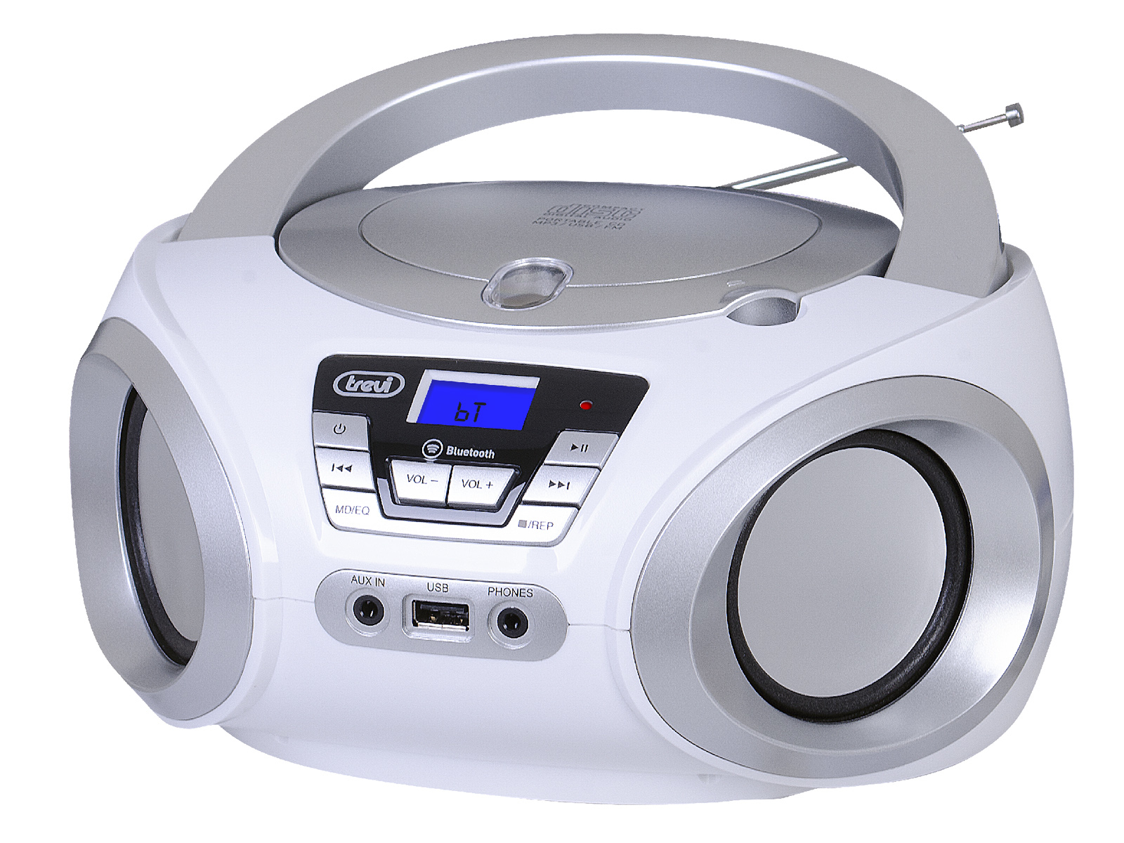 foto del prodotto trevi stereo portatile boombox cd wireless usb aux in cmp 544 bt bianco